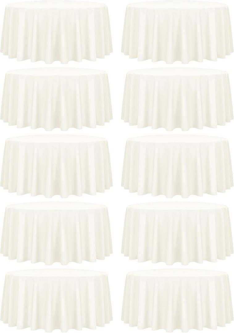 fani 10 Pack 120 Inch Round Tablecloth, Ivory Polyester Fabric Table Cloth for Round Table, Stain and Wrinkle Washable Table Cover for Wedding Party Dining Table Buffet Banquet Restaurant and Camping