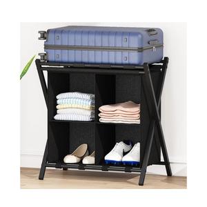 Luggage Rack with storage, Guest Room Folding Suitcase Stands, Holds up to 120 lb, Space Saving Suitcase Holders for guest room, Bedroom Hotel, Black