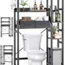 Over The Toilet Storage with 2 Drawers - 7 Tier Bathroom Organizer with Adjustable Shelf, Freestanding Space Saver Storage Rack Above Toilet Stand with 4 Hooks for Restroom, Laundry, Grey Oak (31.1"W)