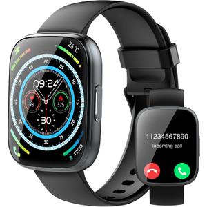 Smart Watch for Men Women(Answer/Make Calls), 1.95" HD Touch Screen Fitness Watch with Sleep Heart Rate Monitor, 110+ Sports Modes, IP68 Waterproof Activity Trackers Compatible with Android iOS, Black