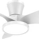 ocioc Quiet Ceiling Fan with LED Light DC motor 32 inch Large Air Volume Remote Control White for Kitchen Bedroom Dining room Patio