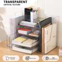 CiWiVOKi Desk Organizer with 2 Vertical File Holder, 4 Tier Stackable Paper Letter Tray File Organizer with 5-Compartments Pen Holder, Clear Desktop Organizer Office Organization and Storage