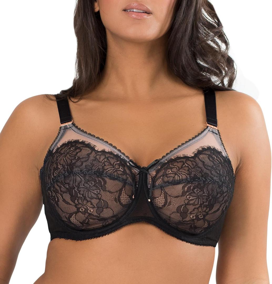 Smart & Sexy Womens Lace & Mesh Full Coverage Bra (42G, Black Hue With Blushing Rose) Smart & Sexy Womens Lace & Mesh Full Coverage Bra (42G, Black Hue With Blushing Rose)
