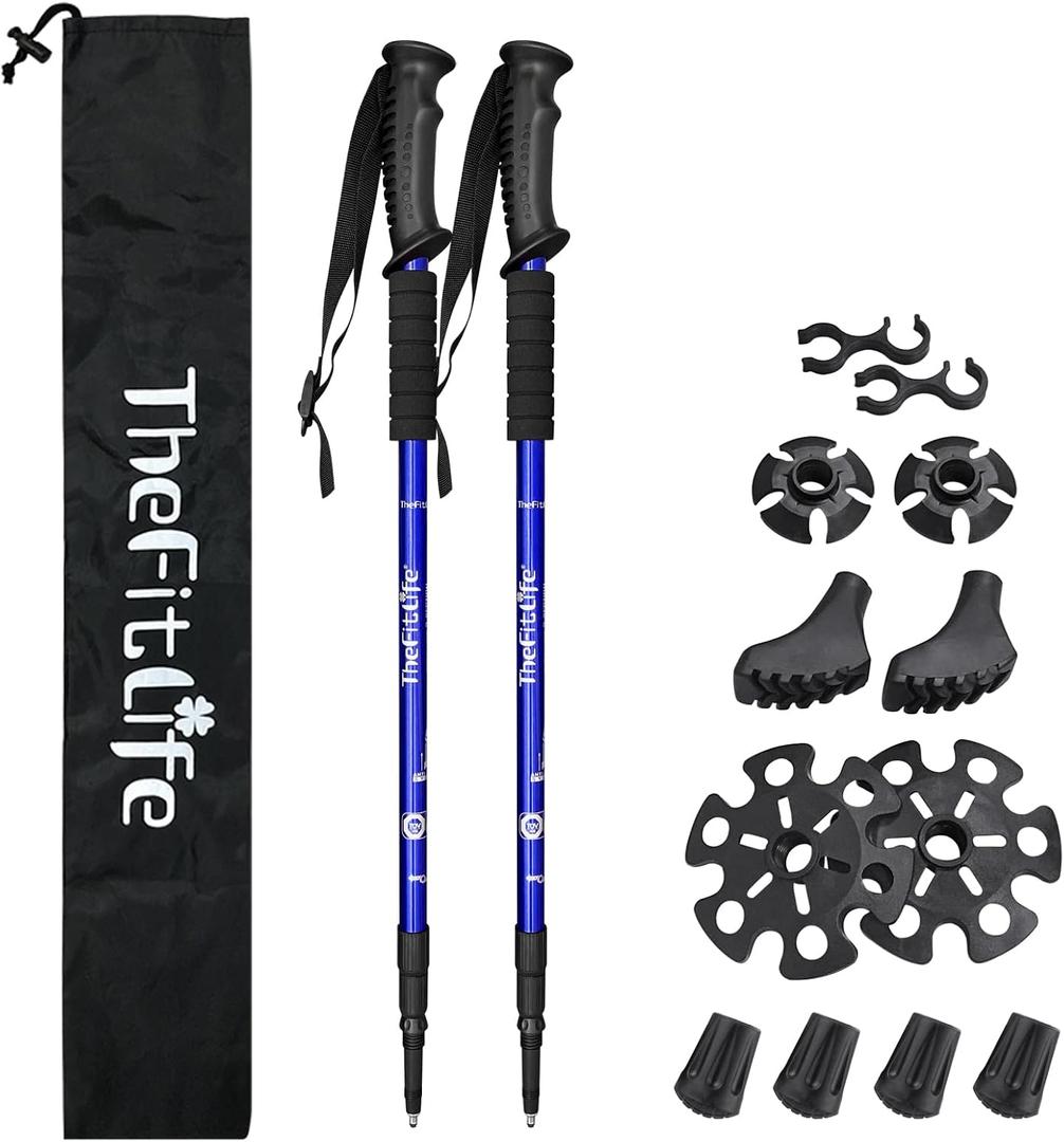 TheFitLife Nordic Walking Trekking Poles - 2 Sticks with Anti-Shock and Quick Lock System, Telescopic, Collapsible, Ultralight for Hiking, Camping, Mountaining, Backpacking, Walking, Trekking (Blue, M)