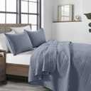HORIMOTE HOME Quilt Set Queen Size Denim Blue, Classic Geometric Spots Stitched Pattern, Pre-Washed Microfiber Coverlet Ultra Soft Lightweight Quilted Bedspread for All Season, 3 Pieces