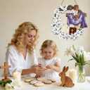 4 x He is Risen Easter Decorations Wooden Wreaths for Front Door Christian Cross Ornaments Easter Porch Sign Decor Wreath Jesus Lily Flowers Ornaments Hanging Crafts for Home Farmhouse Spring Party Decor