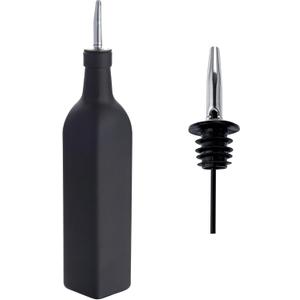 Restaurantware RW Base 16.9 Ounce Olive Oil Dispenser 1 Kitchen Oil Dispenser Bottle - With Stainless Steel Pourer Non-Leaking Black Glass Olive Oil Pourer For Cooking Or Salad Dressings