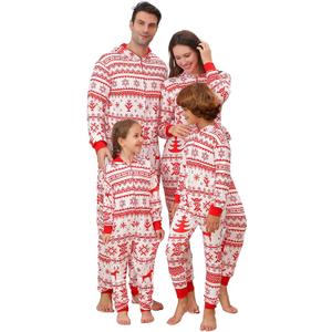Family Matching Christmas Onesie Pajamas, Hooded One Piece Xmas Pajamas Onesie Adult Pajama for Women/ Men/ Couples Holiday Adult Onesie Pjs Sleepwear (Men, L, Red Snowflake)