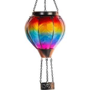 Starsoul Hot Air Balloon Solar Lantern with Candle Holder Flickering Flame Hanging Garden Light Waterproof Glass Solar Lanterns Outdoor Waterproof Decorative for Lawn Porch Tree Yard