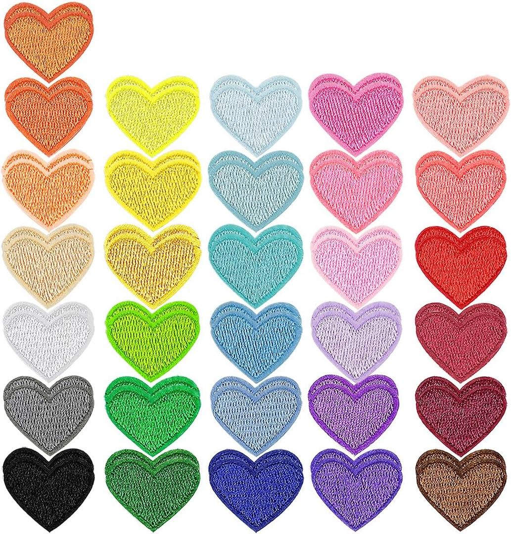 62 Pcs Colorful Embroidered Iron On Heart Patches, Sew/Iron On Heart Applique Patch, for Clothes Hats Jeans Backpacks Shoes DIY Repair Decoration (multicolor)