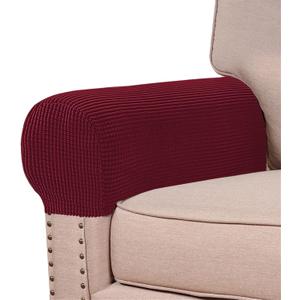 Stretch Armrest Covers (Set of 2)  Anti-Slip Spandex Jacquard Furniture Protectors for Chairs, Sofas & Recliners  Washable & Durable Slipcovers (Burgundy)
