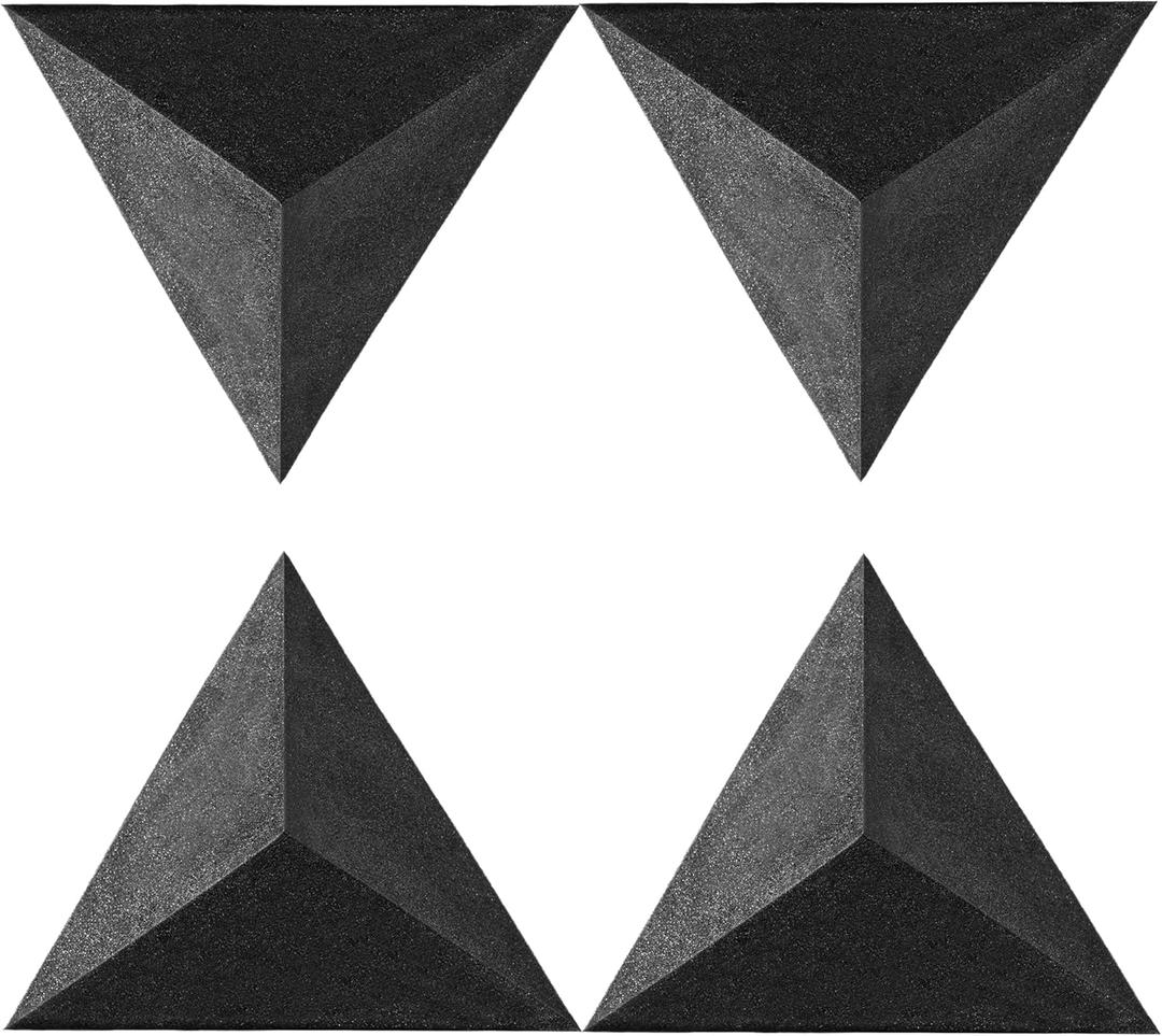 Foroomaco 4 Pack Bass Traps for Ceiling Corner 16.5" Triangle 12" Depth Triangular Pyramid Acoustic Foam Bass Trap Sound Proofing for Home Studio Booth Low to High Frequency Sound Absorption Foam