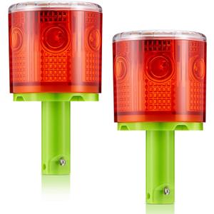 2 Pcs Solar Strobe Warning Traffic Light 360 Degree Single Column IP65 Waterproof Emergency Strobe Flashing Barricade Safety Road Construction Traffic Light(Red,Stand)