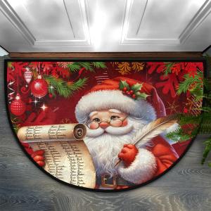 CuteDomi Christmas Santa Xmas Half Round Door Mat Non Slip Washable Semi Circle Area Rug Absorbent Soft Half Moon Rug Floor Mat for Indoor Outdoor Kitchen Bathroom Patio Front Door Mat Decor