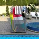 Pool Equipment Holder with Towel Drying Bars, Mesh Rolling Multi Use Storage Organizer Bin, Large Towel Hanger (25" L x 34.5" W x 62.6" H), Gray