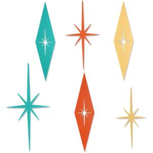 Otoolling 6 Pcs Starburst Modern Mid Century Wall Art Cast Iron Retro 3D 8 Pointed Atomic Star Retro Wall Metal Home Decor Elegance Accents Easy Install Finish Hangings for Office Room