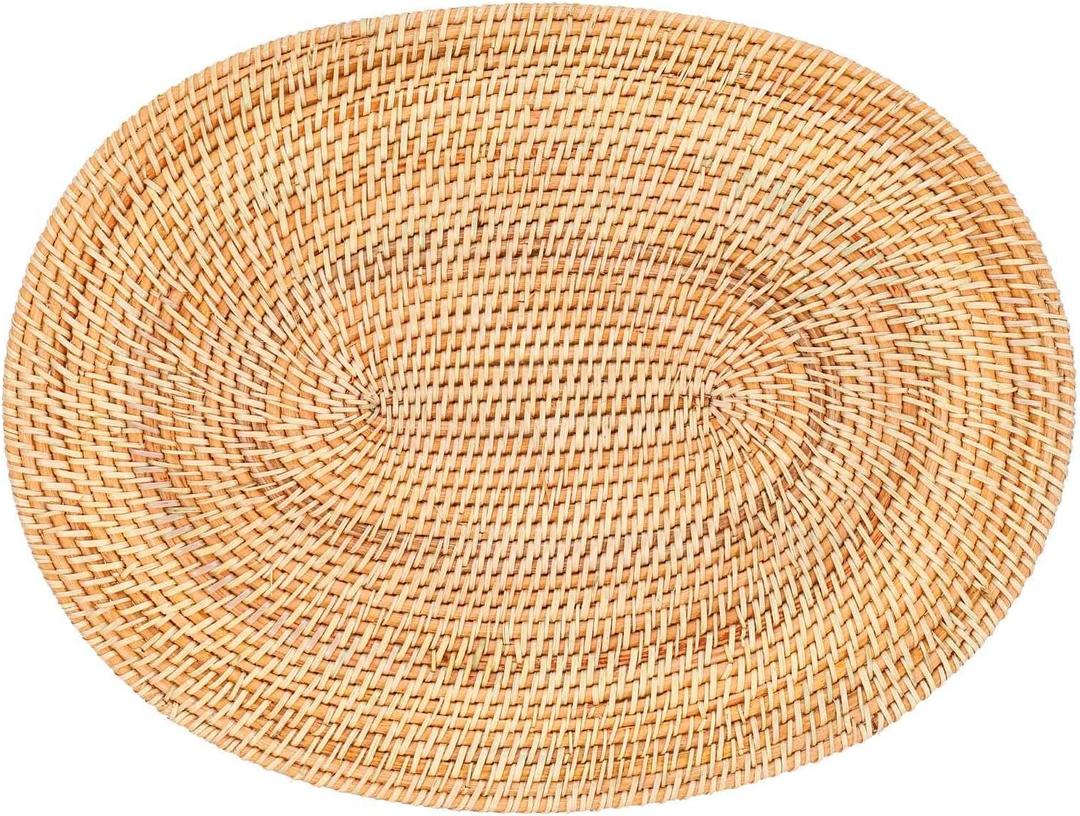 Jkjhbhged 2 Pcs Oval Rattan Placemat,Natural Rattan Hand-Woven,Tea Ceremony Accessories,Suitable for Dining Room, Kitchen,Etc
