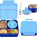 Bento Lunch Box for Kids with 8oz Soup Thermo,Kids Leakproof Lunch Food Containers with 4 Compartment,Kid Insulated Thermo Hot Food Jar for School,Trvael-Blue