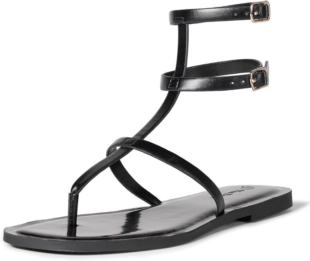The Drop Women's Casper Gladiator Thong Ankle Sandal (8.5, Black)