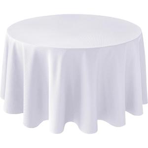 Biscaynebay Textured Fabric Round Tablecloths 108", White Water Resistant Table Cloth Circle Folding Table Covers Linen for Dining, Kitchen, Wedding and Parties etc. Machine Washable, 108" (Round), White