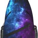 Galaxy Crossbody Sling Bags for Women Men Blue and Purple Galaxy with a Planet and a Moon Space Background Travel Sling Backpack Casual Shoulder Bag Universe Theme Gym Sports Hiking Daypack