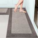 Machine Washable (24" x 36"+ 24" x 60"') Kitchen Rugs Set of 2, Non Slip Kitchen Mats for Floor, Absorbent Entrance Runner Rugs for Bedroom, Hallway, Bathroom, Door (Roll Packing) (Beige)