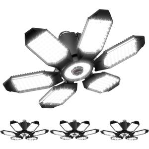 Adiding LED Garage Ceiling Light, 4 Pack 40000Lm Bright Screw into E26 E27 Socket LED Basement Lighting, 6+1 Deformable Panels, Daylight 6500K for Pole Barn Workshop Attic Porch Storage Room Low Bay