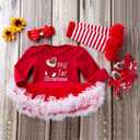 4Pcs Newborn Baby Girls Christmas Outfit Headband Romper Tutu Dress Leg Warmer Set for Baby Girl 0~24 Months (Red, XL)