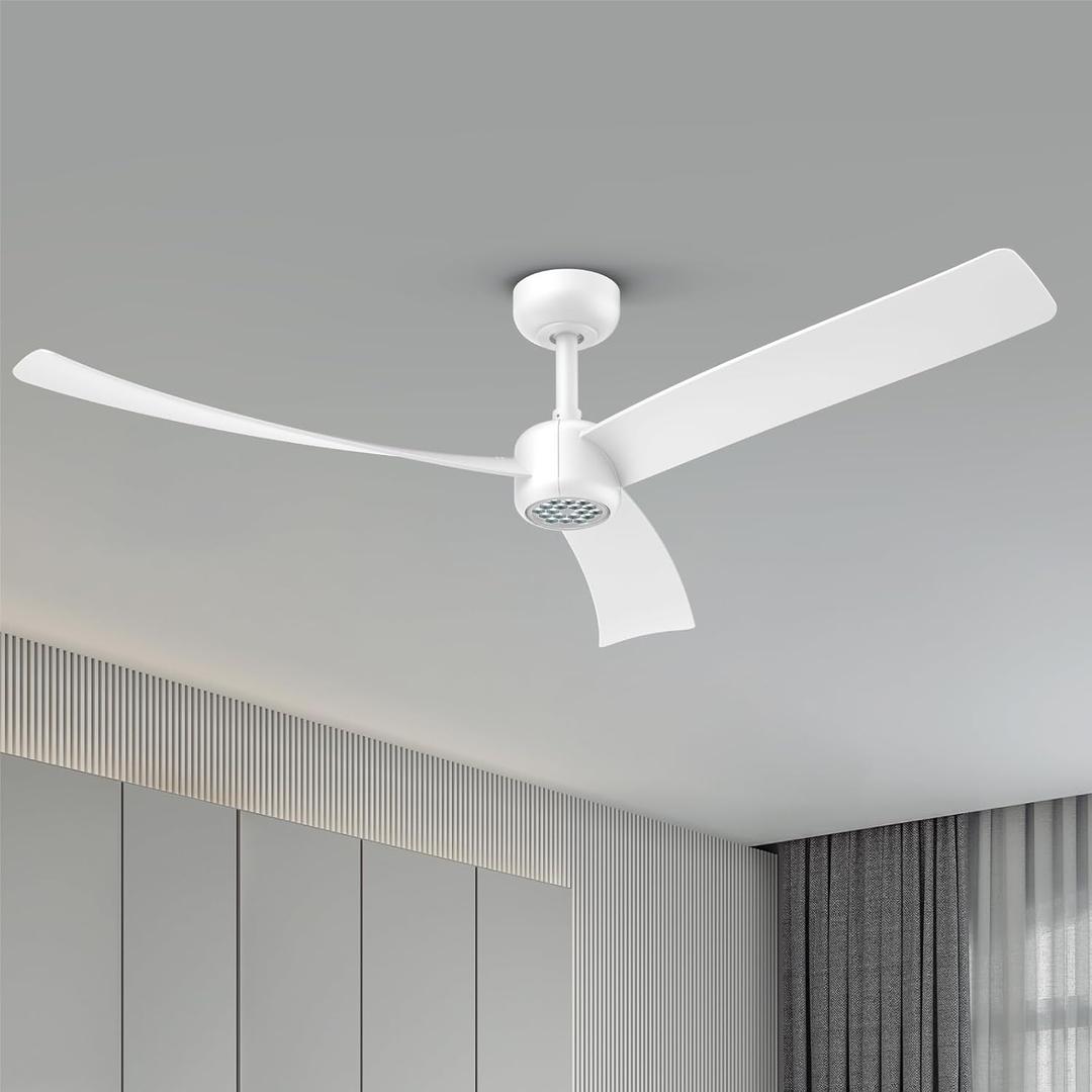 TALOYA 52 Inch Ceiling Fans with Lights Led Remote Control Low Profile Flush Mount for Living Room Bedroom Outdoor Patio,DC Motor,Reversible,Dimmable,Buzzer ON/Off,White, 8.66 inches