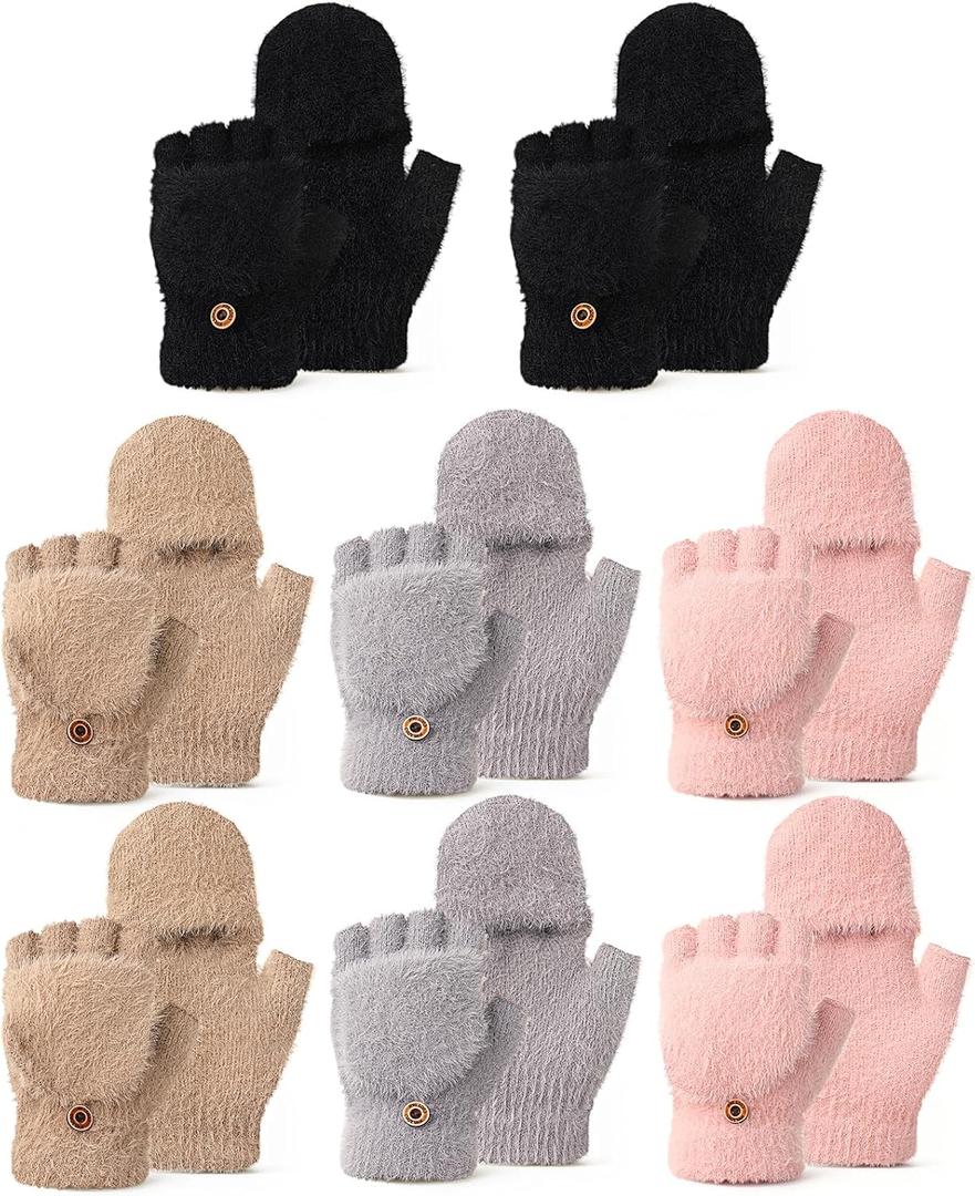 SATINIOR 8 Pairs Women's Winter Gloves Warm and Fleece Lining Knit Touchscreen Elastic Cuff Texting Gloves (Khaki, Taro, Pink, Black)