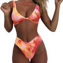 geluboao Bikini Set for Women Solid V Neck Knot Front Push Up High Leg Thong Two Piece Swimsuit, Size: XL