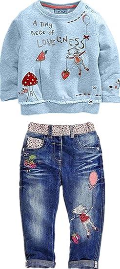 MAXIMGR Toddler Girl Clothes Baby Girl Outfits Cute Long Sleeve Cartoon Top + Jeans Pants Fall Winter Girls Clothing Sets, 120