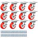 1.5 Inch Caster Wheels, Heavy Duty Casters Wheels with Brake Swivel Casters with Polyvinyl Chloride (PVC) Wheels, Locking Casters Red (12 Pack)