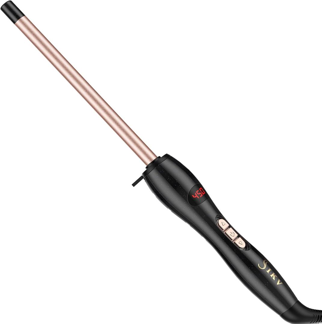 1/2 Inch Curling Wand Irons for Short&Long Hair, 13mm Thin Curling Wand with Long Barrel, Tiny Hair Curling Wand Tourmiline Ceramic Barrel 9 Heat Settings,Dual Voltage|Golve Include
