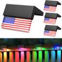 American Flag Decorations Solar Fence Lights, 6 Pack UAS Flag Solar Lights Outdoor for Fence with RGB & Warm White Mode, Waterproof Deck Fence Lights Solar Powered for Patriotic Decor