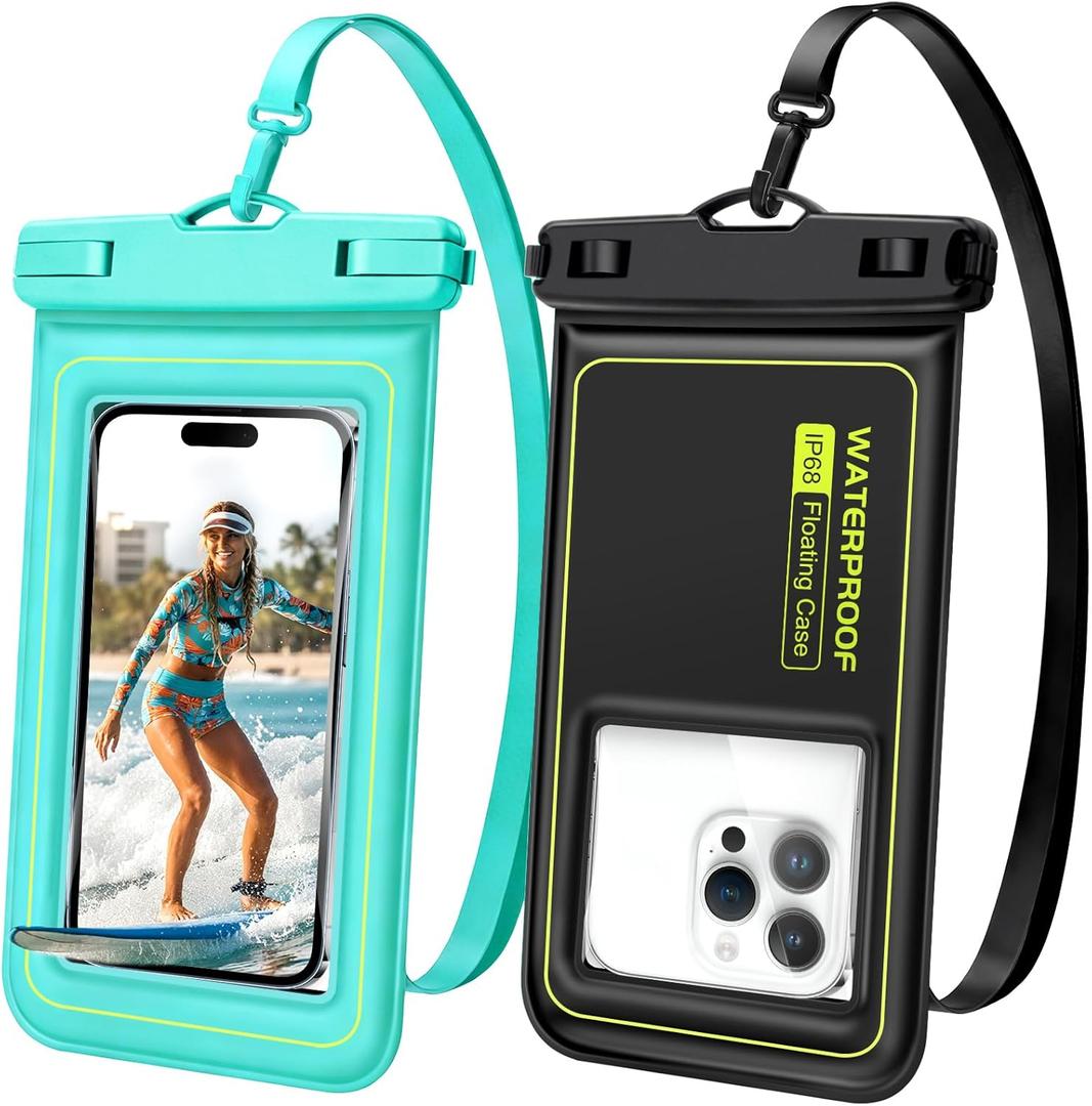 Floating Waterproof Phone Pouch, 2 Pack IP68 Waterproof Phone Case for iPhone 17 16 15 Pro Max Galaxy S25 S24 Ultra Up to 7", Cellphone Dry Bags Beach Cruise Essentials with Lanyard