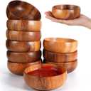 Skylety 10 Pcs Acacia Wooden Bowls Small Calabash Bowls Round Wood Salad Hand Carved Calabash Dip Tray for Serving Popcorn Pasta Candy Cereal Coconut Nuts Sauce Appetizers Kitchen (4 Inch)