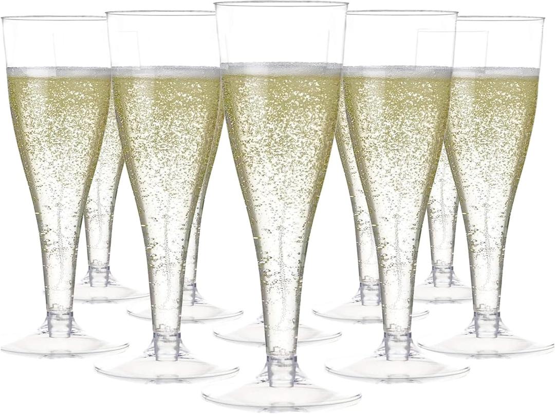 Prestee 100 Pack Clear Plastic Champagne Flutes - 4.5 oz Durable Disposable Champagne Glasses for Parties, Weddings, Toasting and Large Celebrations - Elegant Wine Glasses Stemware for Easy Cleanup