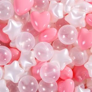 Ball Pit Balls 500 Plastic Balls for Toddlers Phthalate Free BPA Free Non-Toxic Crush Proof Balls Play Toys Pool Balls for Kids Ball Pit/Kiddie Pool/Playpen, Pink+Pearl White+Clear