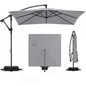 Angkula 8x8 FT Patio Umbrella with Base Included, Square Offset Cantilever Outdoor Umbrella with 360 Degree Rotation, Crank Handle, Sandbags, 8 Ribs for Pool Deck Garden Backyard