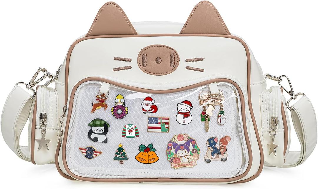 Kawaii Ita Bag Crossbody Bag Cute White Cat Backpack Girls Shoulder Bags Pin Display with Insert