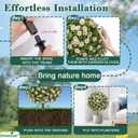 Set of 2 Artificial Topiary Ball Trees with White Mum, Faux Boxwoods for Outdoor Planters with Ground Spike, UV Resistant Artificial Outdoor Plants for Porch, Fake Bushes Round Shrub