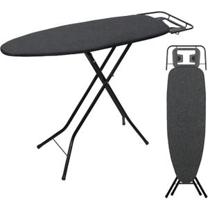 2026 Enhanced Ironing Board, Folding Iron Board with Retractable Iron Rest& Hook, 7-Level Height Adjustable Ironing Table with Thermo-Reflective Surface &10mm Thicken Pad, 43"x14"x36" (Black)