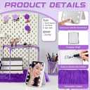 Crtiin 10 Pcs School Locker Organizer Set with Shelf and LED Mirror, Purple