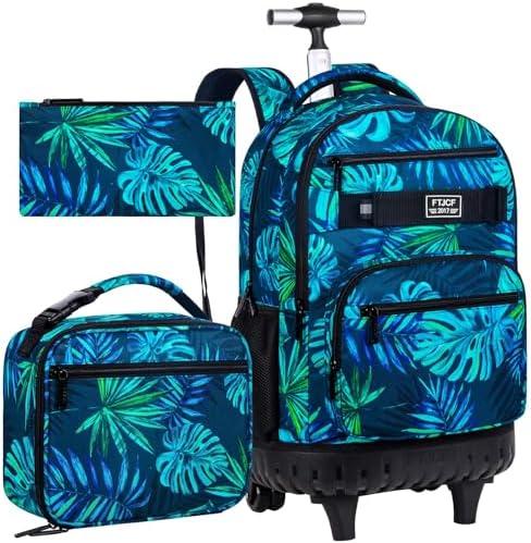 3Pcs Rolling Backpack for Men, 19 Inche Adult Bag with Roller Wheels, Wheeled Bookbag Set for Boys - Green