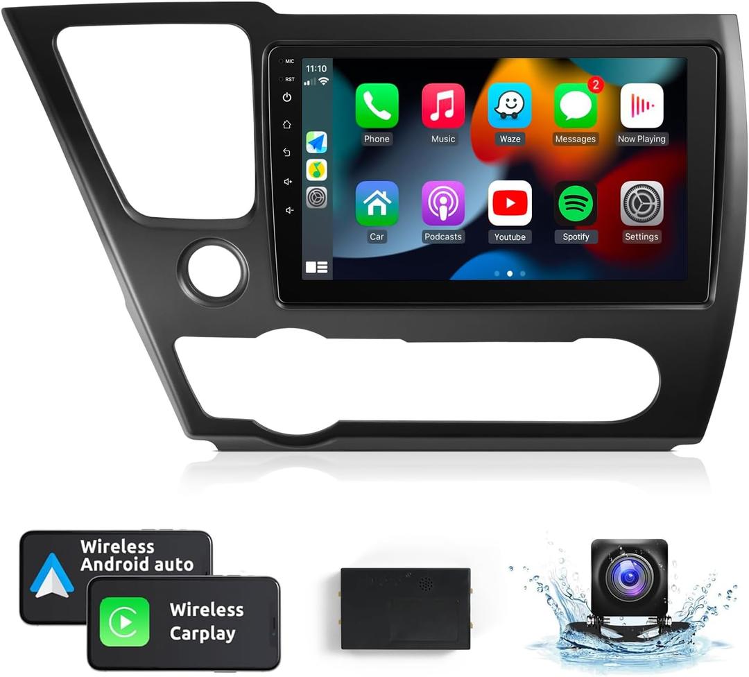 Naifay Android Car Radio for Honda Civic 2013 2014 2015 2016 2017 with Wireless CarPlay Android Auto, 2+32G 9inch IPS Touch Screen Car Stereo Bluetooth FM in-Dash GPS Navigaion WiFi SWC Split Screen