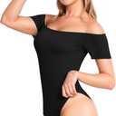 MANGOPOP Women's Off The Shoulder Long Sleeve Short Sleeve Bodysuit Sexy Backless Body Suit Tops (Black, XL)