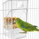 BNOSDM No Mess Bird Feeder Transparent Bird Food Container Automatic Parrot Feeder with Perch Parakeet Cage Accessories for Budgies, Canaries, Cockatoos, Finch and Lovebirds