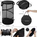 BATTOO Collapsible Laundry Basket with Lid Foldable Mesh Pop Up Hamper with Handles for Laundry Room, Bathroom, Kids Room, College Dorm, Travel, Storage Organizer Black