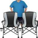 2 Pack Oversized Folding Camping Chair for Adults, Supports 450 LBS Camping Chairs, Heavy Duty Camping Chair with Side Pockets, Foldable Outdoor Chair for Camping, Beach, Fishing, Hiking, Black-Gray, Twin Pack